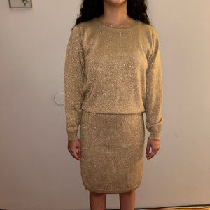 Jeanne Pierre vintage gold knit sweater and skirt set small